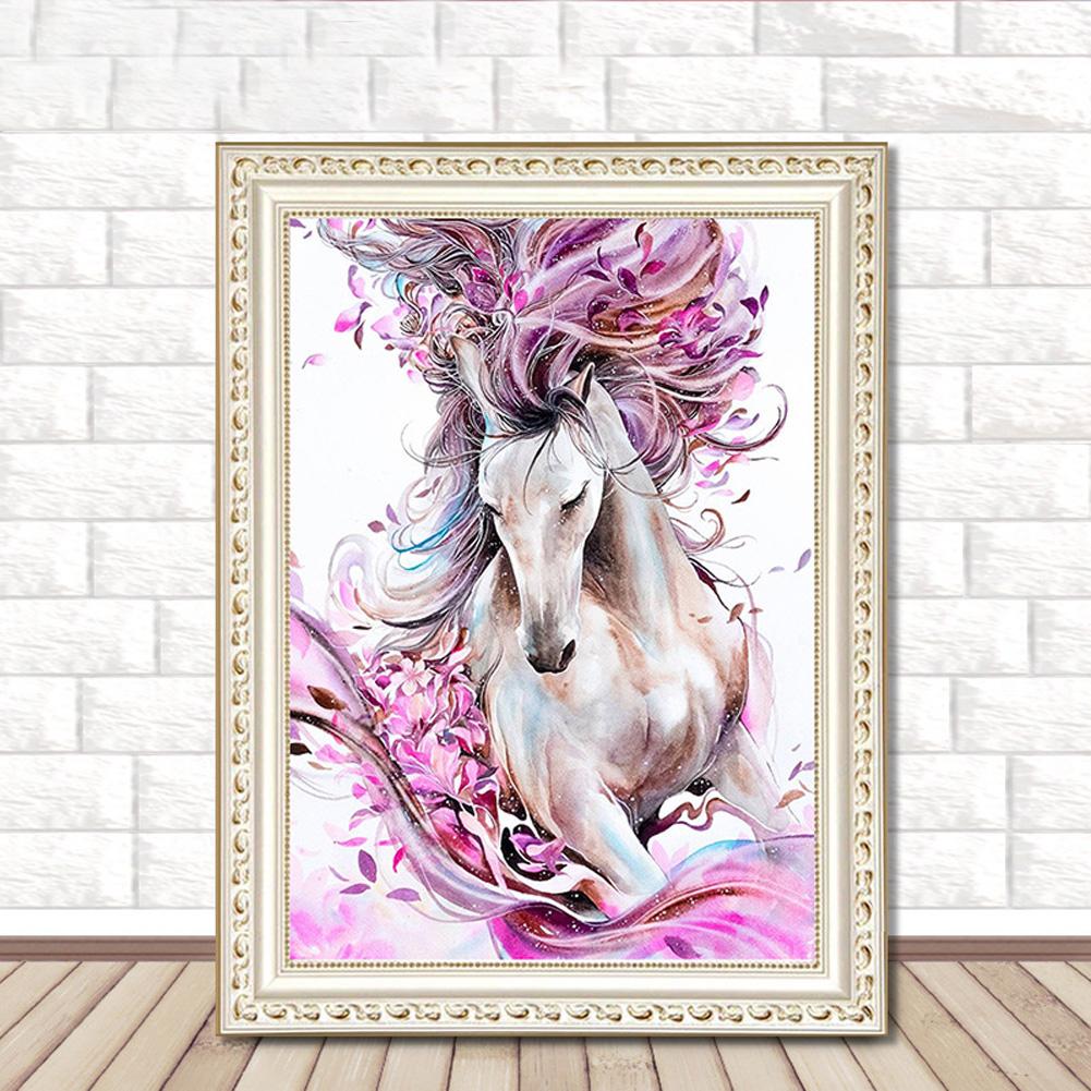 DIY 5D Full Drill Living Room White Horse Tread Wave Cross Stitch Rhinestone Painting