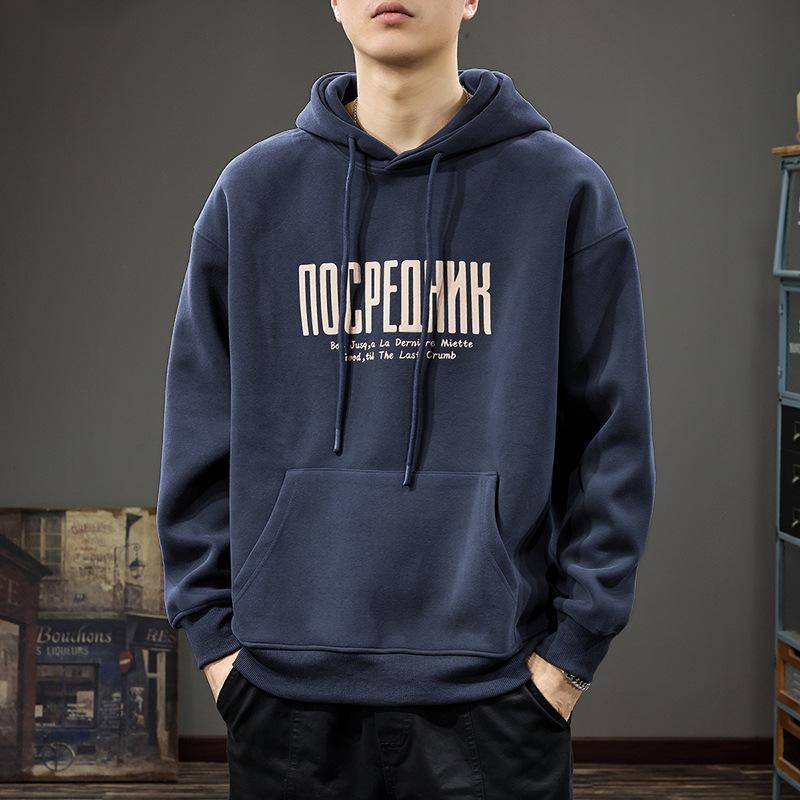 

Men s Trendy Ins Plus Velvet Hooded Sweatshirt - 2025 Autumn Edition 3XL (Suitable for 190-220 jin)