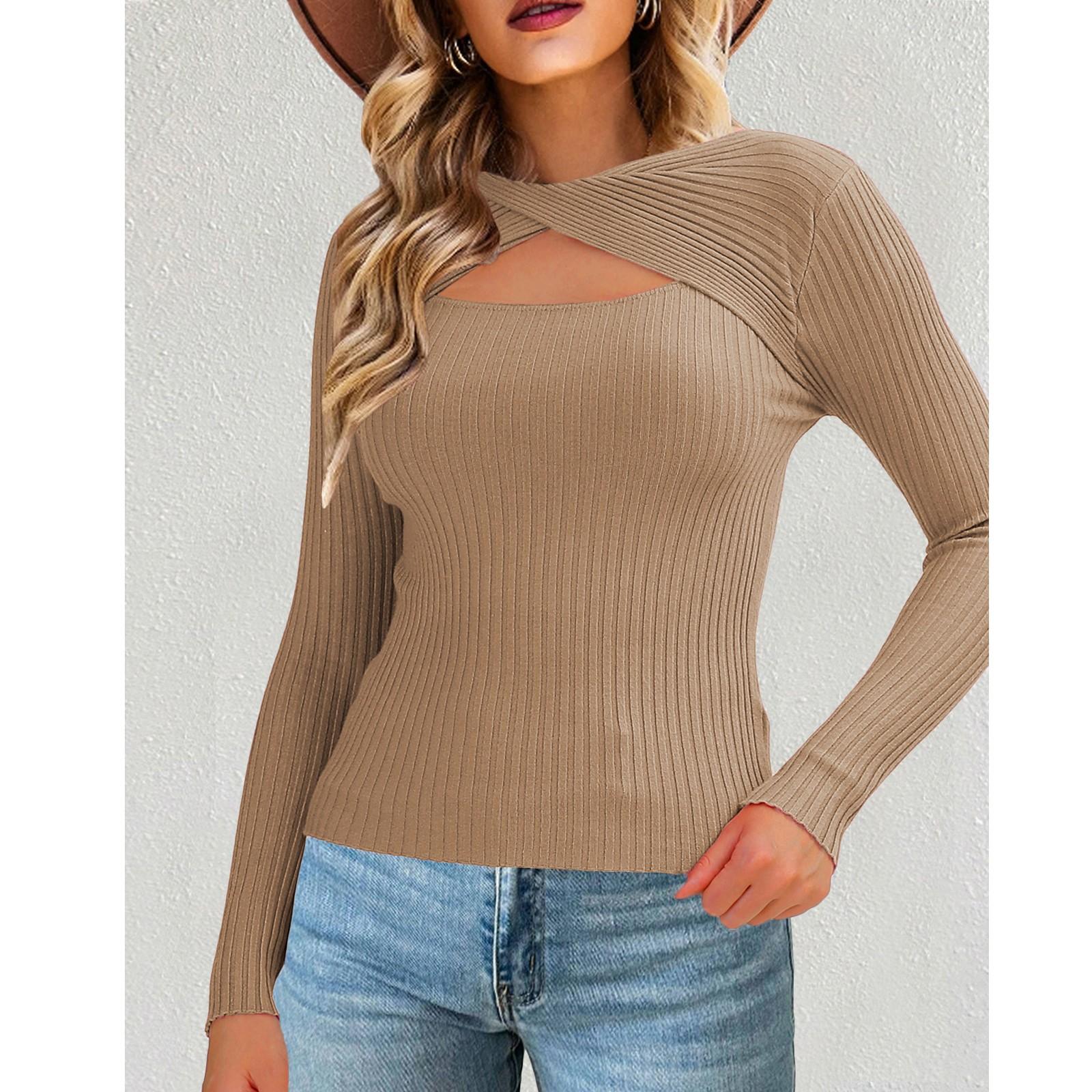 

Женский свободный повседневный ажурный скрученный трикотажный свитер Базовый свитер Трикотажный свитер Базовый свитер M хаки