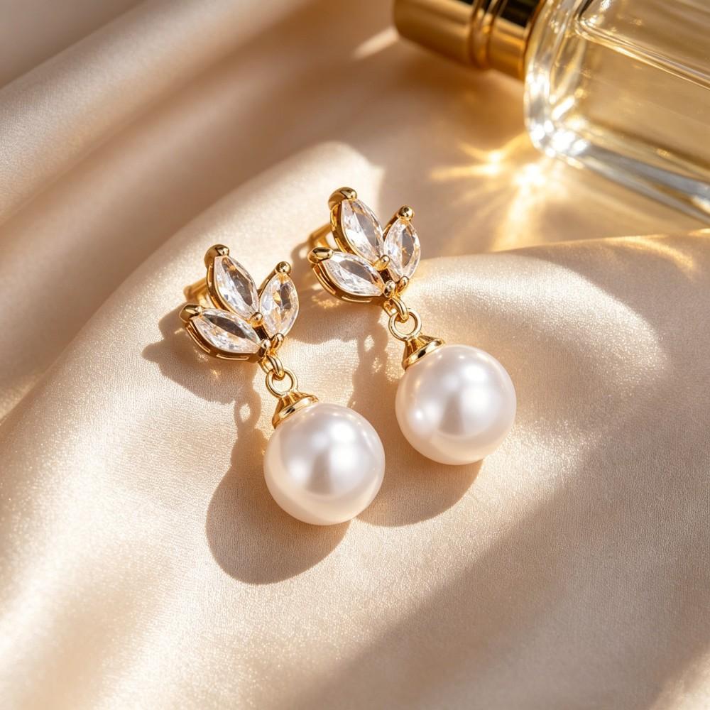 Minimalist Water Droplet Imitation Pearl Earrings with Zircon for Ladies Exquisite Bridal Bridesmaid Wedding Jewelry