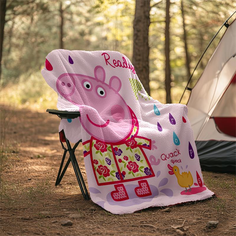 1pc Peppa Pig2 Theme Blanket - Digital Print, Polyester, Cozy for All Seasons, Perfect for Outdoor, Camping, and Travel