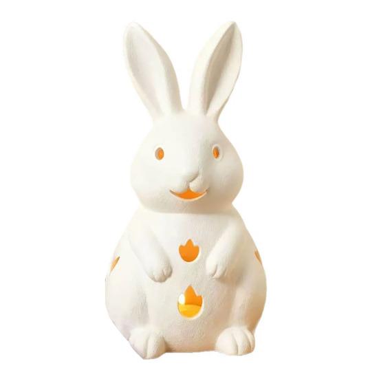 

Підсвічник Великодній Зайчик Мила Статуетка Зайчика з Смоли зі Світлодіодним Світлом Біла Фігурка Зайчика Рустикальна Центральна Прикраса Столу для Дому Весняний Декор A