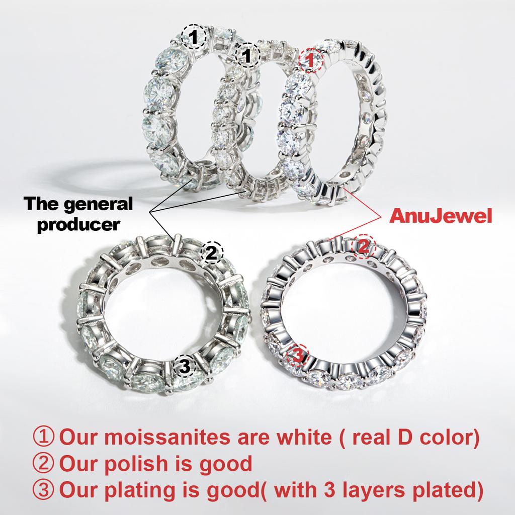 AnuJewel 4mm 5cttw D Moissanite Wedding Band Ring 925 Silver Eternity Band Rings For Women Jewelry
