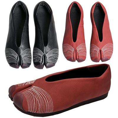 Women Genuine Leather Tabi Flats Woman Split Toe Pig Hoof Shoes Black Outdoor Walking Loafer Mary Janes Ballet Trainers Footwear