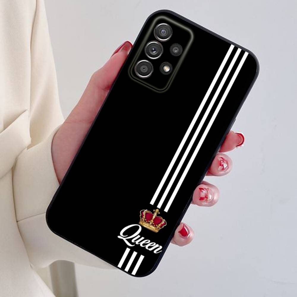 King Queen Couple Silicone Phone Case For Samsung S24,21,22,23,30,Ultra,20,Plus,Note,10,9,Black soft silicone case SamsungS20
