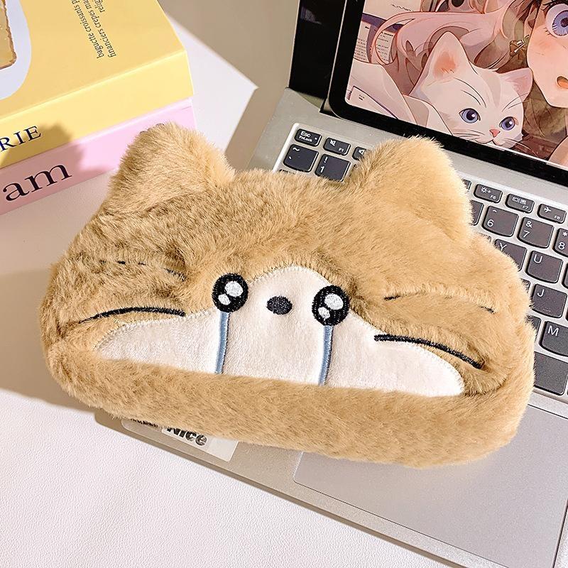 Cute Plush Cat Pencil Case Soft Fluffy Texture Large Storage Perfect For School Students Office Stationery Organization