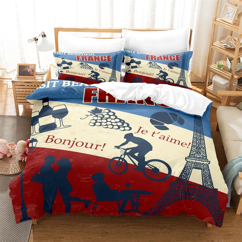 Retro Khaki Eiffelturm Bettwäsche Kollektion Mädchen Bettbezug Mode Wunderschöne Kinder Steppdecke Kollektionen Bett Col