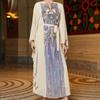 Gold Multi-layer Lotus Leaf Sleeve Positioning Sequin Embroidery Light Luxury Robe Muslim Dress