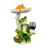Cartoon Mushroom Sitting Frog Statue Holding Wine Glass Drinking Frog Figurine Resin Animal Sculpture Indoor Outdoor Garden Yarn Decoration Ornament