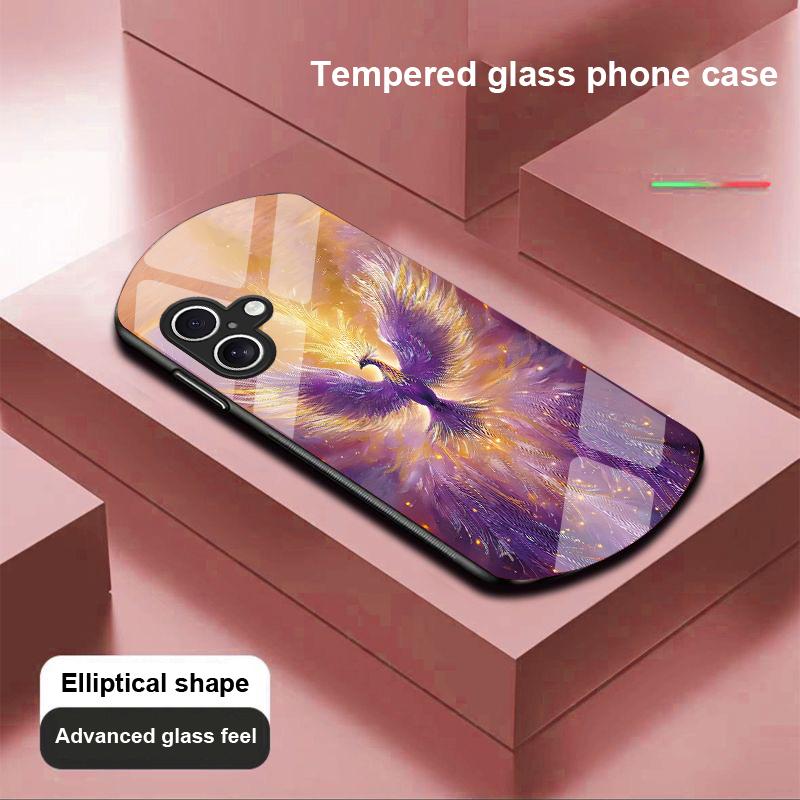 Golden Phoenix For Apple IPhone 16 11 13 15 14 Pro Max 12 Mini 7 8 Plus XR X XS Elliptical Shaped Tempered Glass Phone Case