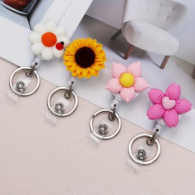 Cute Flower Resin Retractable Medical Badge Reel for Nurse Doctor Card Holder Office Hospital Name Card Supplies Key Ring Gift