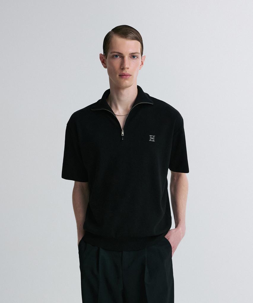 Liimaen Quarter-Zip Knit Polo Shirt Black