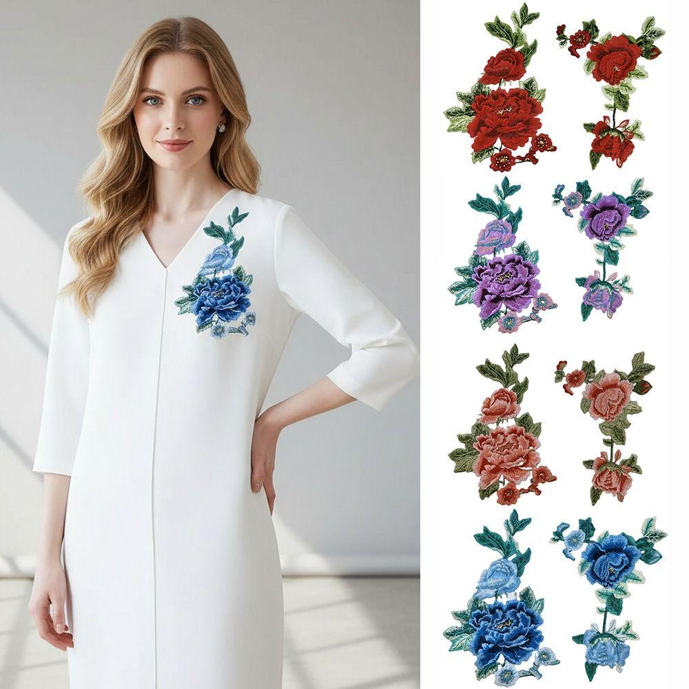 Fashion Elegant Colorful Embroidery Lace Flower Applique 3D Flower DIY Peony Flower Patch Embroidery Patches DIY Clothing