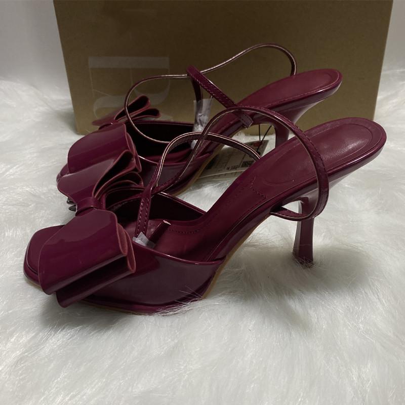 Fashion 2025 Summer Fashion Square Toe Bowknot Patent Leather Women Gladiator Sandals Sexy Ankle Strap Stiletto High Heels Wedding Shoes