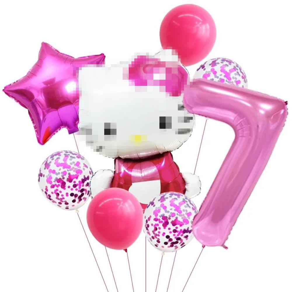 Cartoon Cat Pink Purple Rose Red Digital Bow Aluminum Film Balloon Baby Birthday Background Decoration Party