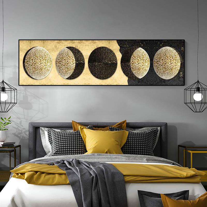Large Size Abstract Golden Canvas Painting Gold Foil Moon Posters And Prints Wall Art Pictures For Living Room Decor No Frame