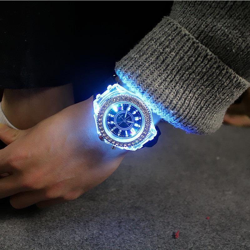 Fashion Rhinestone LED Luminous Watch for Women Outdoor Sports Digital Woman Wirstwatch Clock