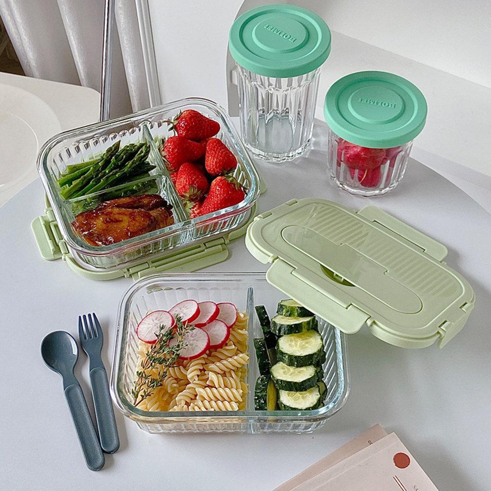 Korea Style Heat-Resistant Glass Lunch Box For Man Women Vertical Stripe Bento Box Clear Food Container Microwave Oven Safe