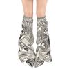 Damen Punk PU-Leder Beinwärmer Harajuku Grunge Beinsocken Metallic Silber Breite Baggy Stiefelüberzieher Gamaschen Streetwear