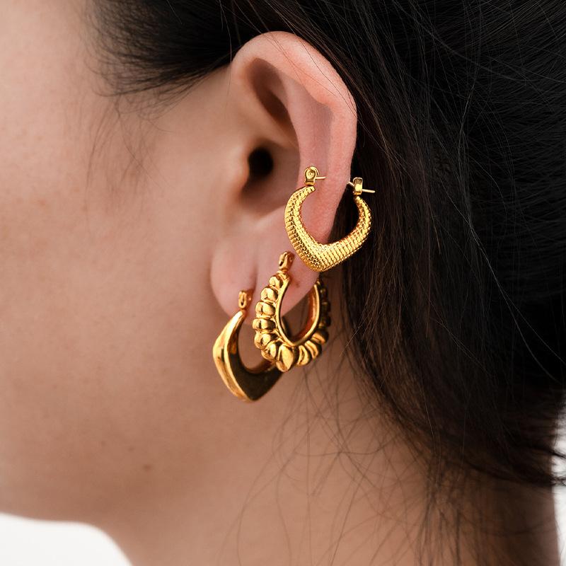 Gold Plated 18K Retro Stainless Steel Earrings Women's Simple Titanium Steel Set Earrings