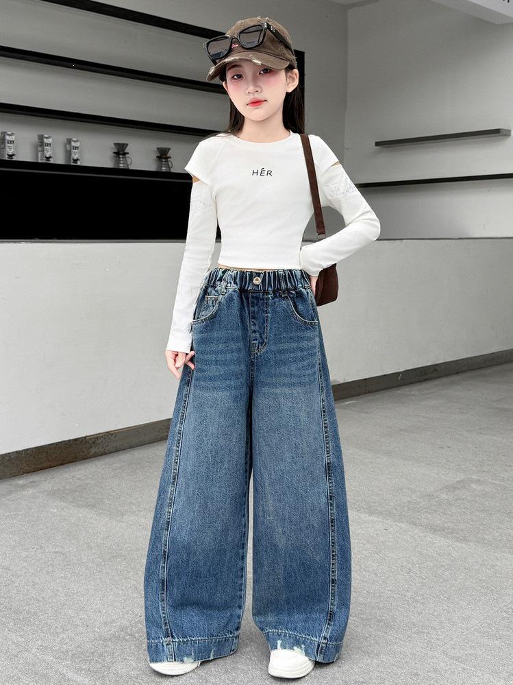 Girls' Autumn 2026 Wide Leg Jeans - Casual Straight Leg for Big Kids