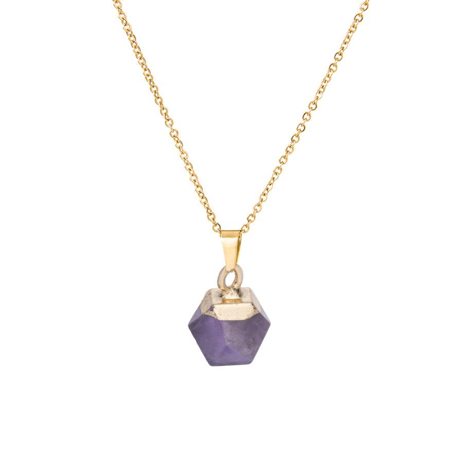 Natural Stone Neckalce Irregular Natural Stone Crystal Pendant Necklace Natural crystal pendant section hexagonal clavicle chain