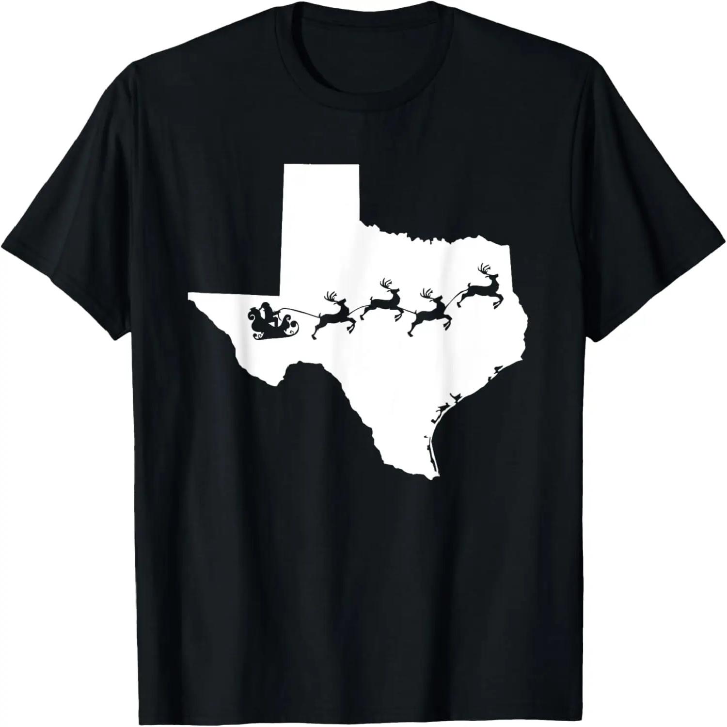 Texas Map Santa Christmas T-Shirt reindeer Shirt T-Shirt S чёрный