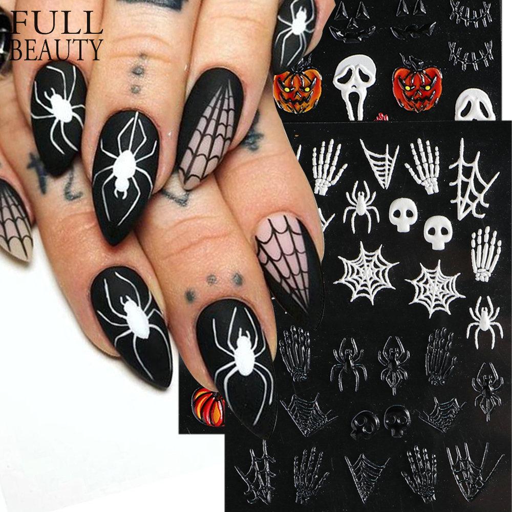 Hot selling nail art stickers ins halloween skull spider bone pumpkin nail sticker nail