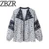 Zbzr Autumn New Women Clothes Western Style Fashion Design Flower Print Embroidered Beaded Shirts 1821222