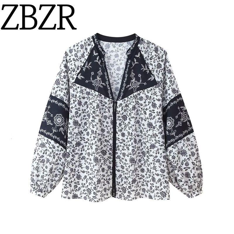 Zbzr Autumn New Women Clothes Western Style Fashion Design Flower Print Embroidered Beaded Shirts 1821222
