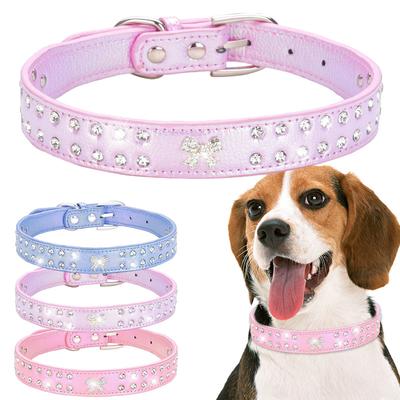 Pet Supplies Bright Rhinestone Collar Dog Leash Pet Walking Dog Leash Collar Dog Chain PU Leather Dog Collar