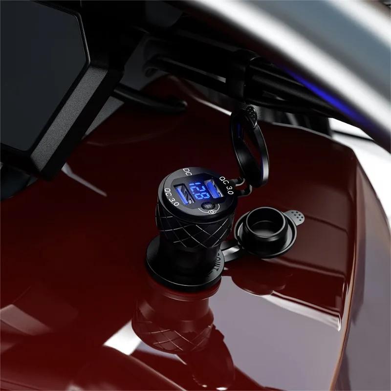 Aluminiumlegierung Dual Auto USB Ladebuchse QC3.0 LED Digitalanzeige Adapter für BMW K1600B F800 GS R1200 RT für DIN Hella Stecker