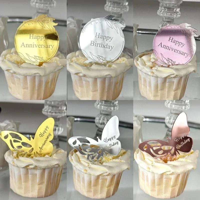 10 Stück Roségold Happy Birthday Party Kuchen Topper Happy Anniversary Acryl Kuchen Topper für Baby Geburtstagsparty Kuchen Dekorationen