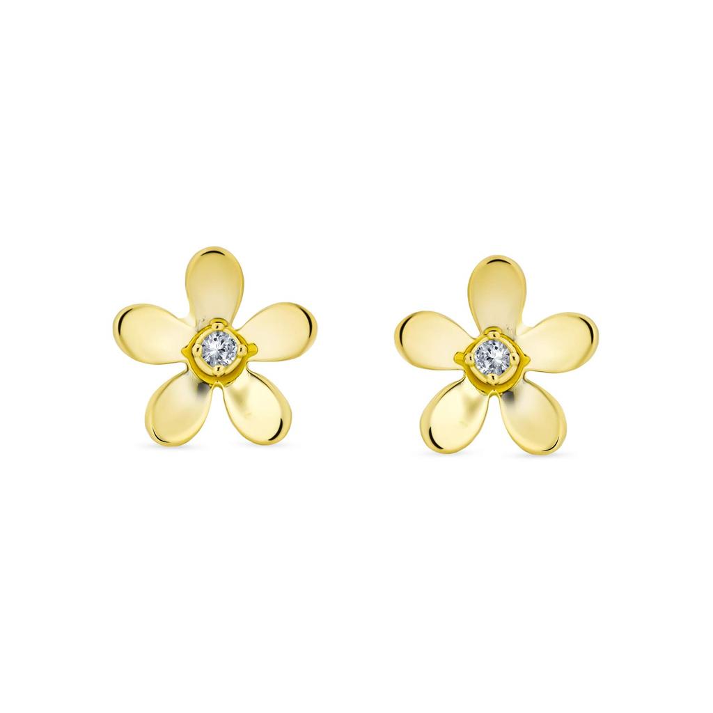 CZ 14K Yellow Gold Flower Screw Back Screw Type Petit Earrings [Bling Jewelry] Leave-on
