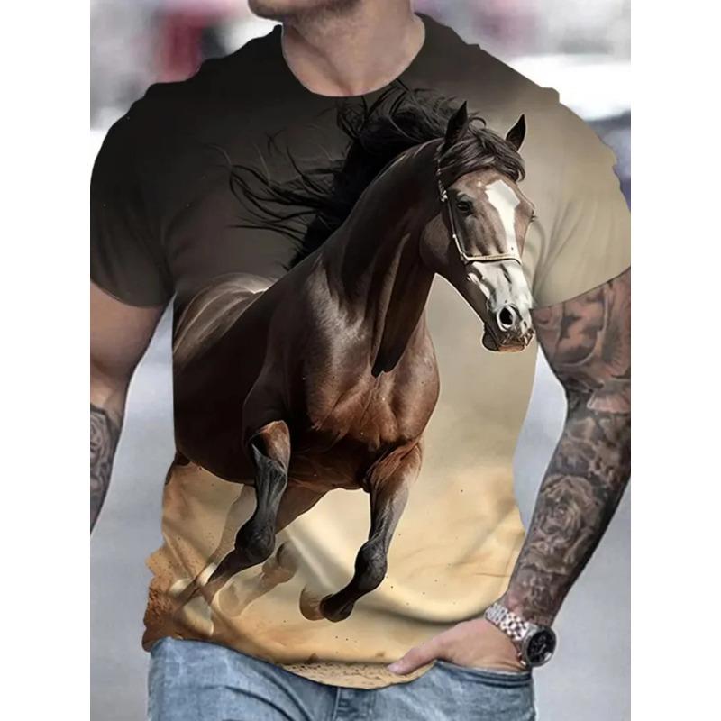 

Летний топ с круглым вырезом и 3D-принтом лошади, модная повседневная винтажная мужская футболка с коротким рукавом 6XL