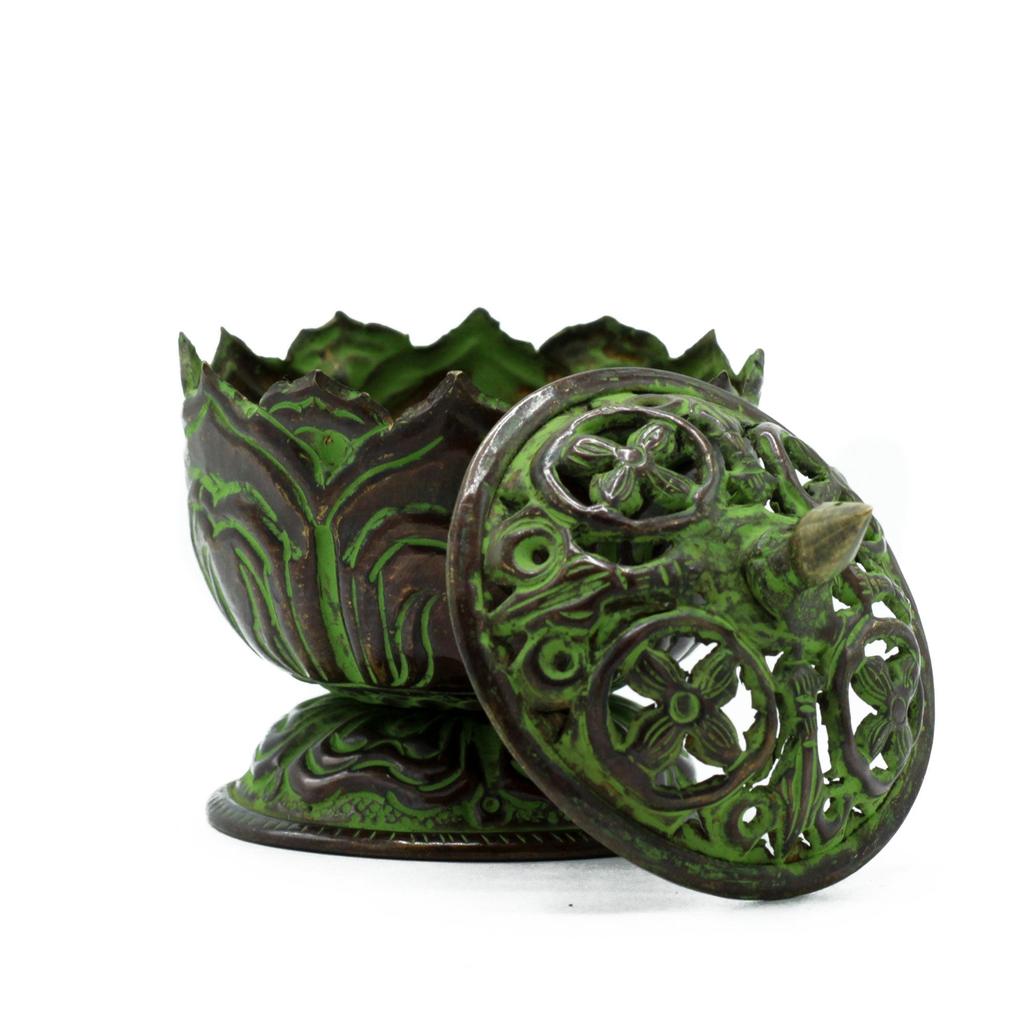 Incense Burner Brass Verdigris Small Lotus Tibetan