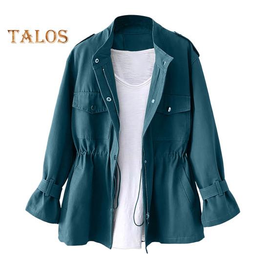 Kurtka damska jesień/zima Kołnierz stójka Kieszenie na piersi Zapięcie na zamek błyskawiczny Wąska talia Jednolity kolor Średniej długości Kurtka podróżna na zewnątrz Zakupy dojazdy do pracy