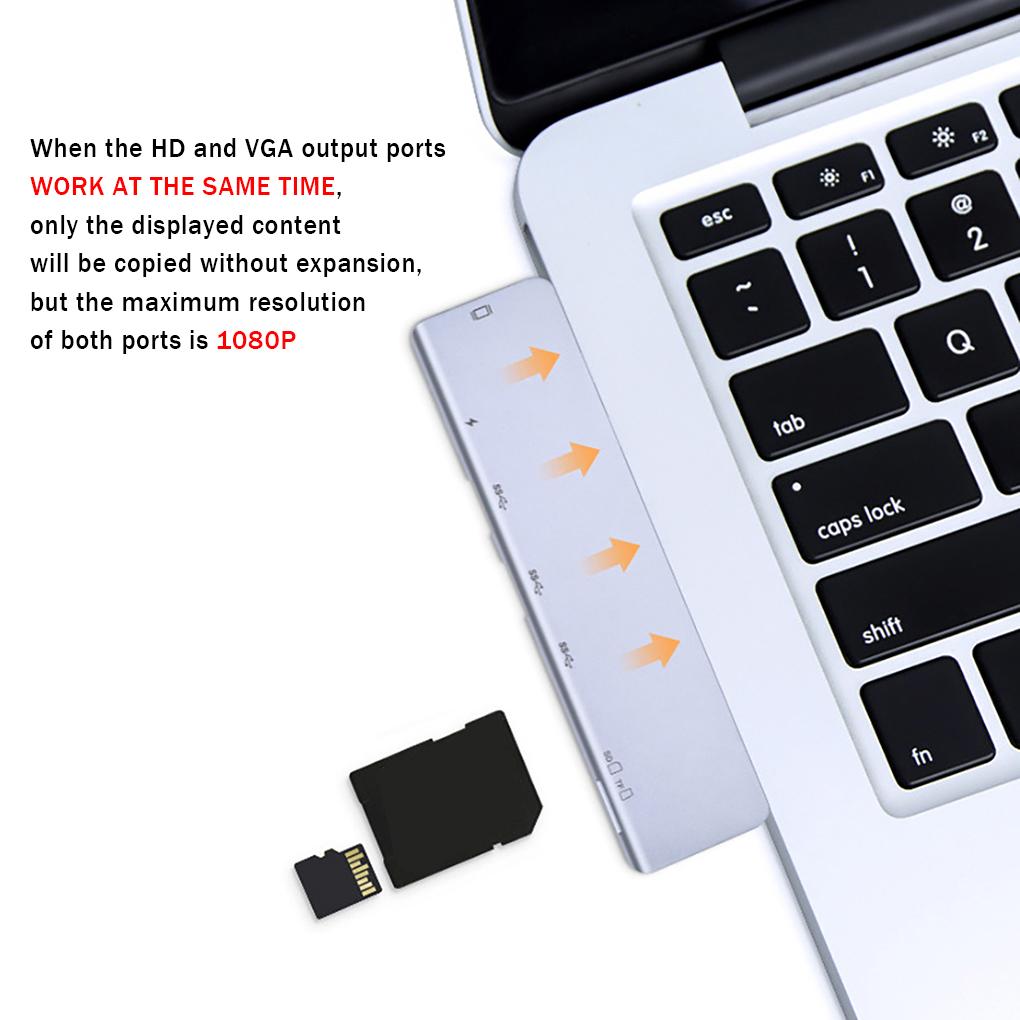 Gray Fast Transmission Type C Adapter For Multi-device Compatibility 4K Laptop Hub Accessories