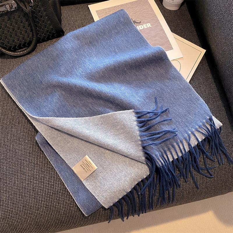 Autumn and Winter All match Pure Wool Scarf Women's New Comfortable Australian Wool Two Color Scarf Warm Thickened Korean Style Shawl