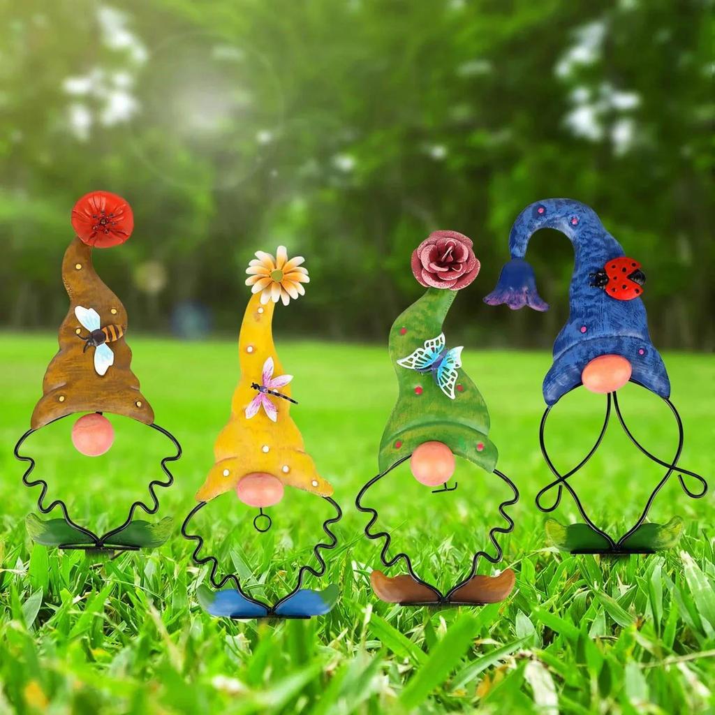 New Metal Gnome 3D Insects Butterflies Decor for Garden Courtyard Backyard Lawn Ground Ornaments Outdoor(hollow Ornament 1pcs)