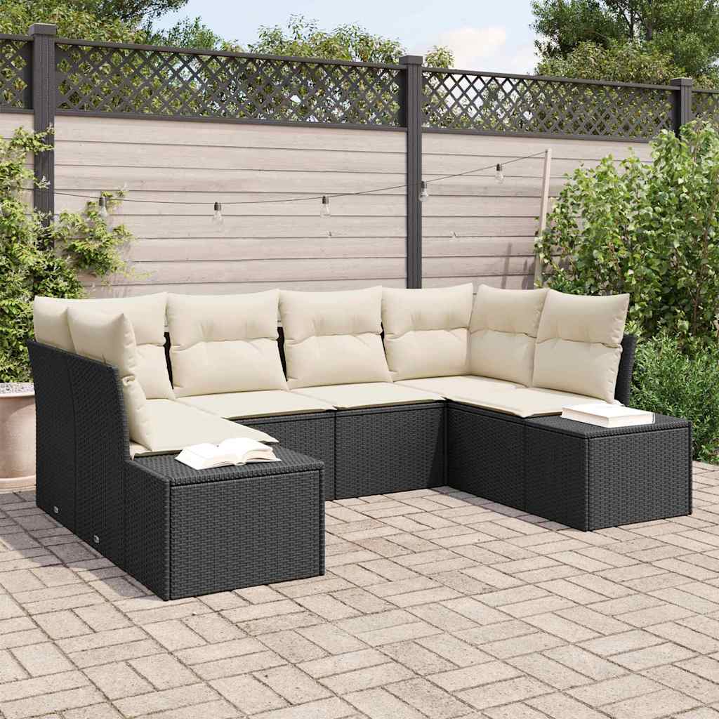 Garden Sofa Set with Cushions 6 pcs Black Poly Rattan