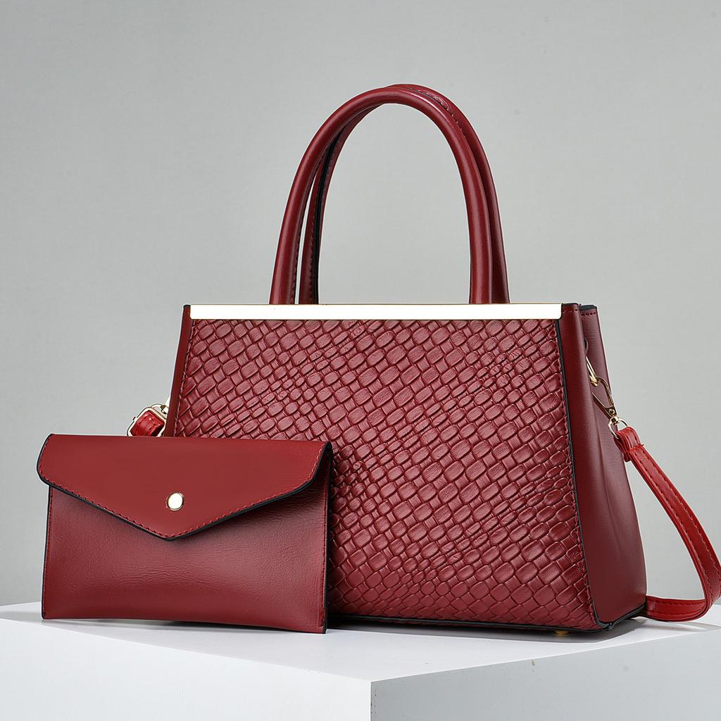 Fashion Simple Large Capacity Handbag Two Set Embossed Texture Simple Yankee Women's Bags Color Crash Shoulder Crossbody Bag
