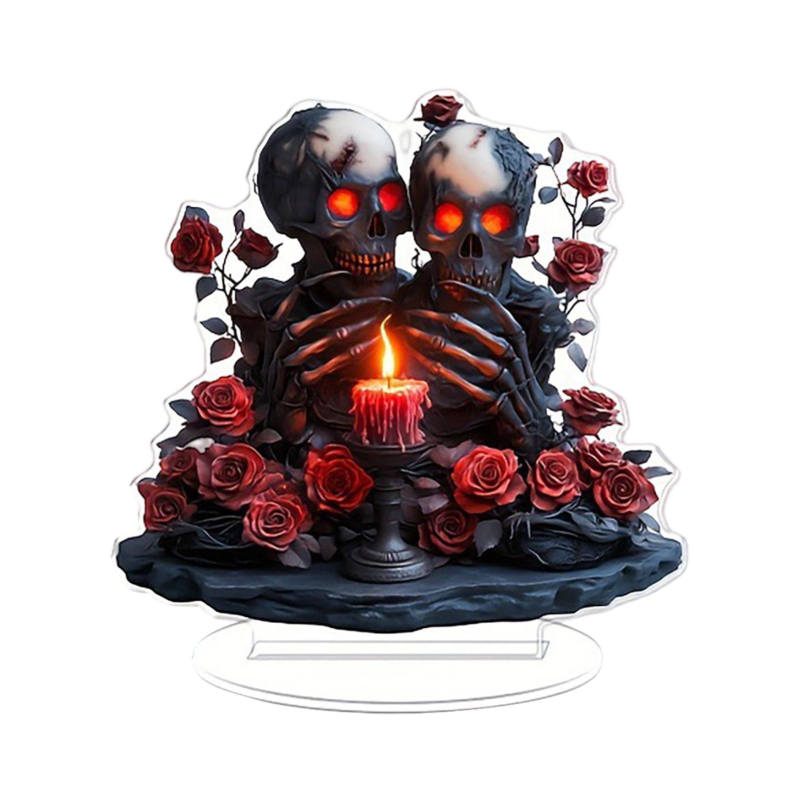 

2D Акриловый Скелет Пара Охраняющая Любовь и Красная Роза Журнальный Столик Художественное Произведение Украшение для Вечеринки Идеальный Выбор One Size