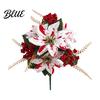 Red Petal Holiday Floral Decor Christmas Artificial Flowers, Faux Poinsettia Stems with Berries & Maintenance Free Seasonal Plants Pine Branches,