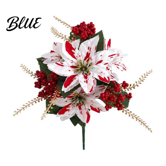 Red Petal Holiday Floral Decor Christmas Artificial Flowers, Faux Poinsettia Stems with Berries & Maintenance Free Seasonal Plants Pine Branches,