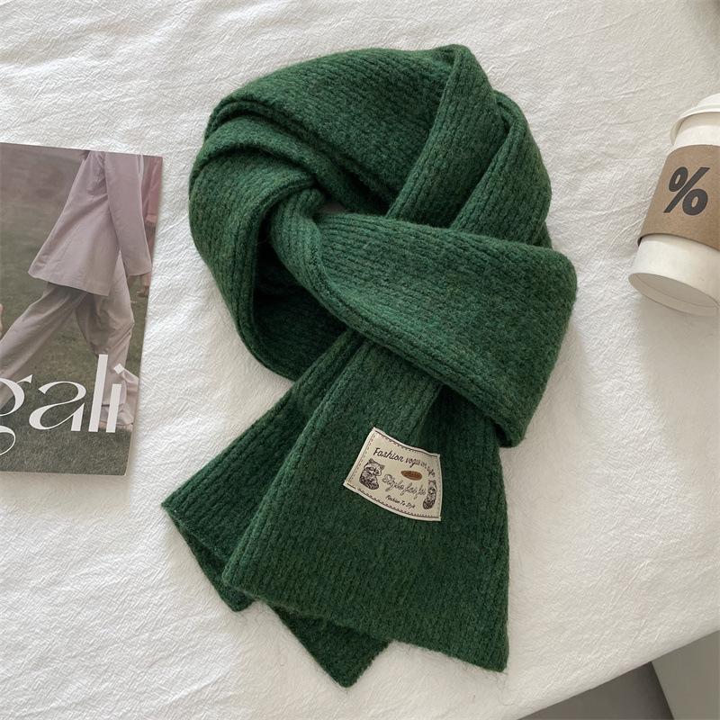 Korean version contains knitted wool solid color scarf women's winter thickened warm versatile high sense white scarf tide