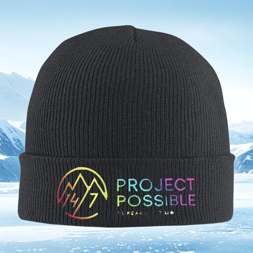 Logo s horským symbolem a text projektu possible Pánská Dámská Unisex Pletená Čepice Čepice Beanie Zimní Termo Teplá Chris