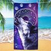 Blauer Mond Wolf Strandtuch, Heulender Wolf Druckhandtuch für Teenager Jungen, Ideal für Sommer Strand Pool Reisen