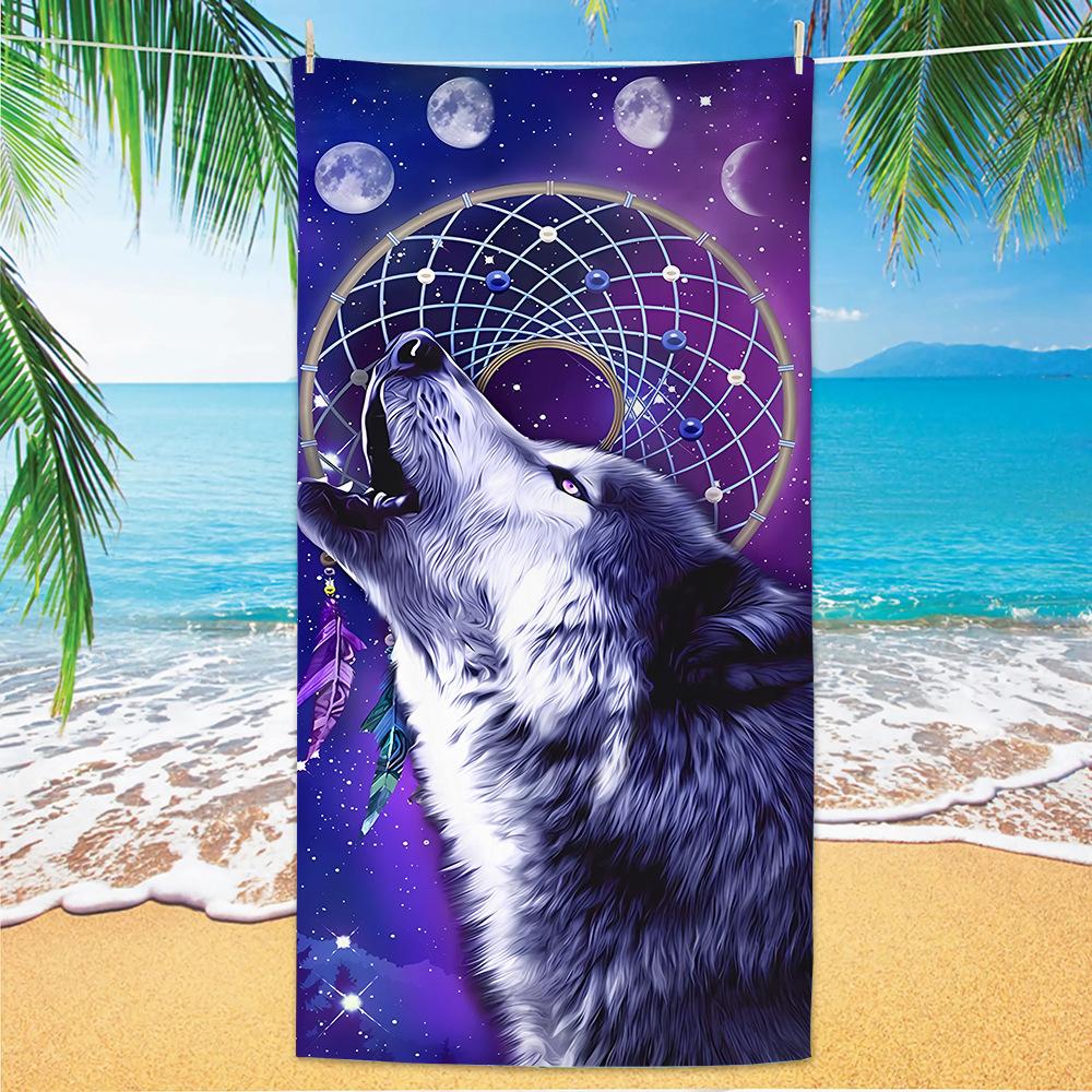 Blauer Mond Wolf Strandtuch, Heulender Wolf Druckhandtuch für Teenager Jungen, Ideal für Sommer Strand Pool Reisen