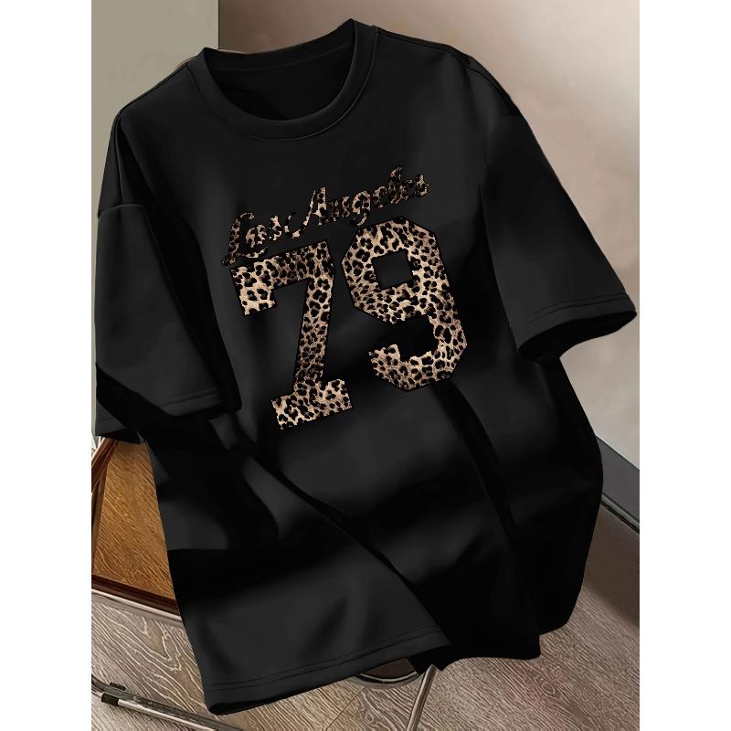 

European Size Leopard Print Digital Graphic Women S Casual Short-Sleeve T-Shirt for Spring, Summer, And Autumn 4XL